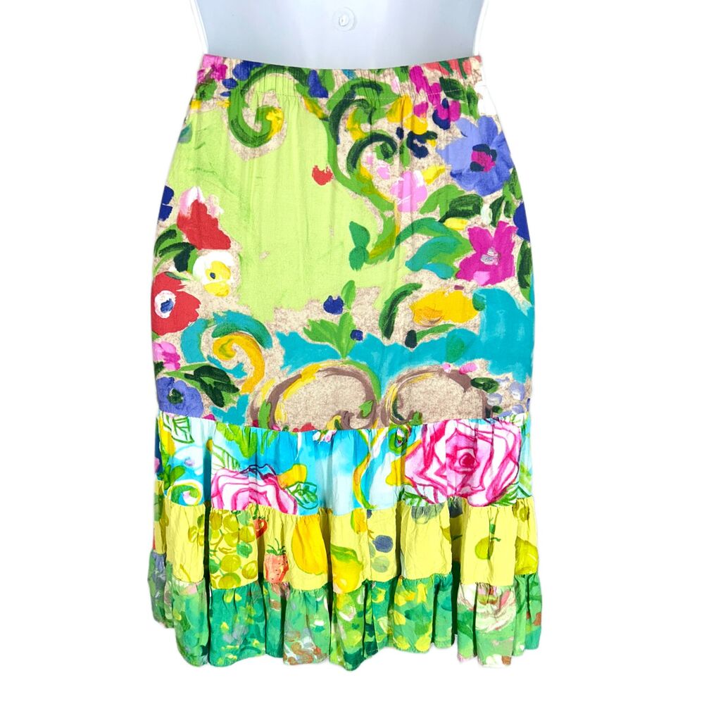 Jams World Hattie Skirt L Flower Kiss Print Lime Green Pink Aqua Yellow FUN - Picture 6 of 8